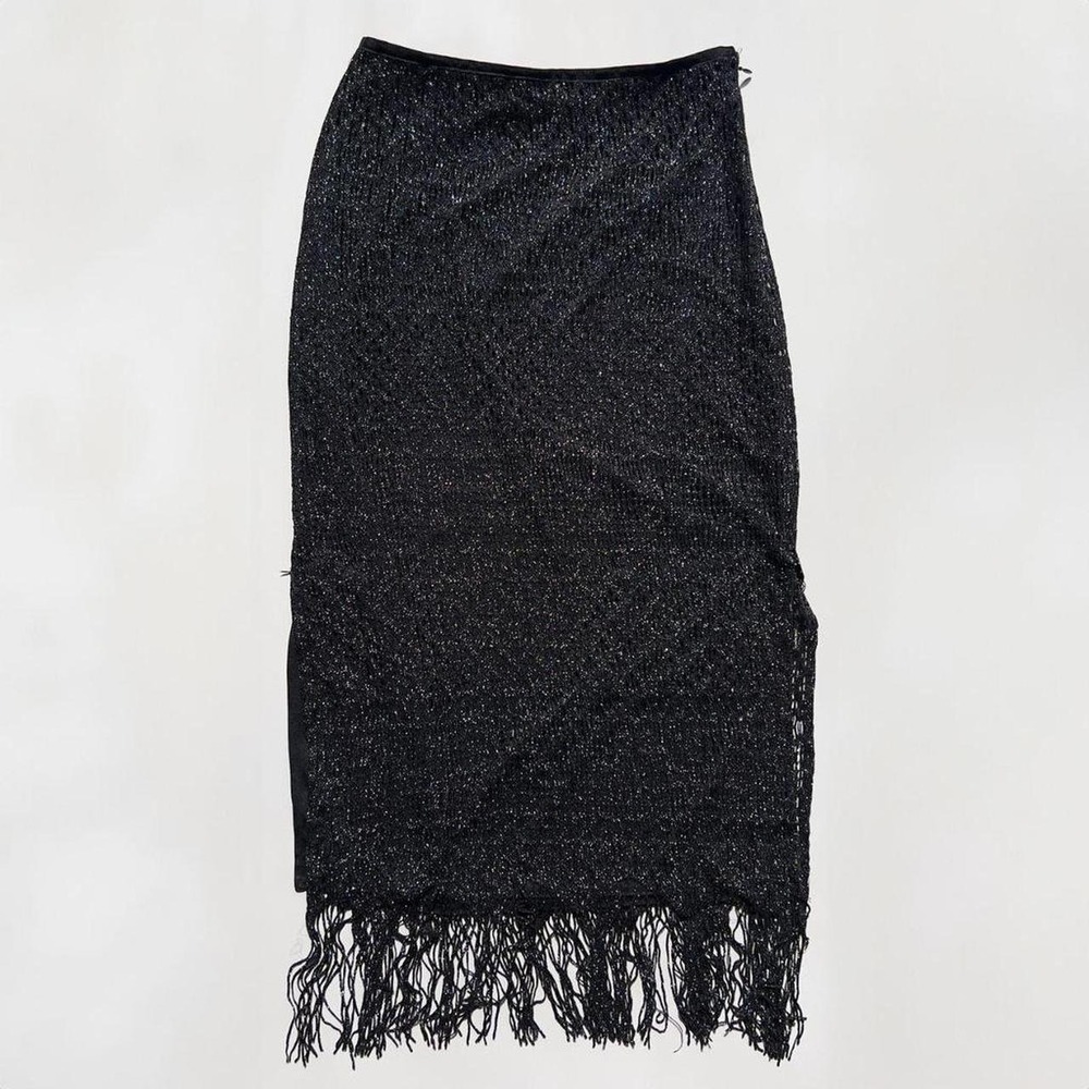 Y2K Sunny Leigh Crochet Maxi Skirt in Black and Silver